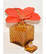 Amber Depression Glass Decanter Square Glass Lidded Decanter w Diamond P... - $14.95