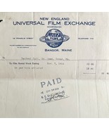 Universal Films Exchange 1914 WW2 Era Invoice Center Theater Maine DWEE3... - €34,10 EUR
