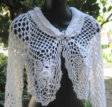 Handcrocheted W/PEARLS Cardigan Shrug Top Small Size - £7.96 GBP