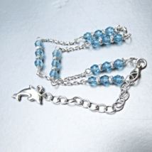 Sterling Silver DOLPHIN Charm &amp; Blue Swarovski Crystal Ankle Bracelet An... - $19.75