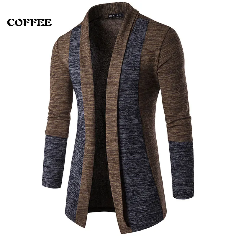 Spring  Men Cardigan Coat Stitching Contrast Color Knitt Sweater Jacket Long-sle - £112.84 GBP