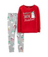 Girls Pajamas Christmas Carters Red Gray 2 Pc Top &amp; Pants Toddler-size 1... - £14.22 GBP