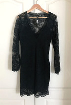 New H&amp;M Lacy Floral Long Sleeve Lined Deep V-neck Sheath Dress 8 Runs Small - £20.95 GBP