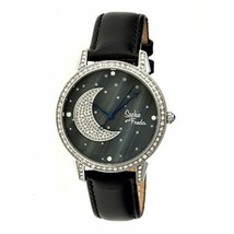 NEW Sophie and Freda SF2404 Women&#39;s Moon and Stars Black Leather Silver SS Watch - £110.75 GBP