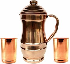 Copper Maharaja Jug Water Storage Drinking Pitcher 2 Serving Tumbler Gla... - £32.46 GBP