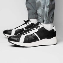 Lyon II Genuine Ostrich and Calfskin Fashion Sneaker Black / White image 6