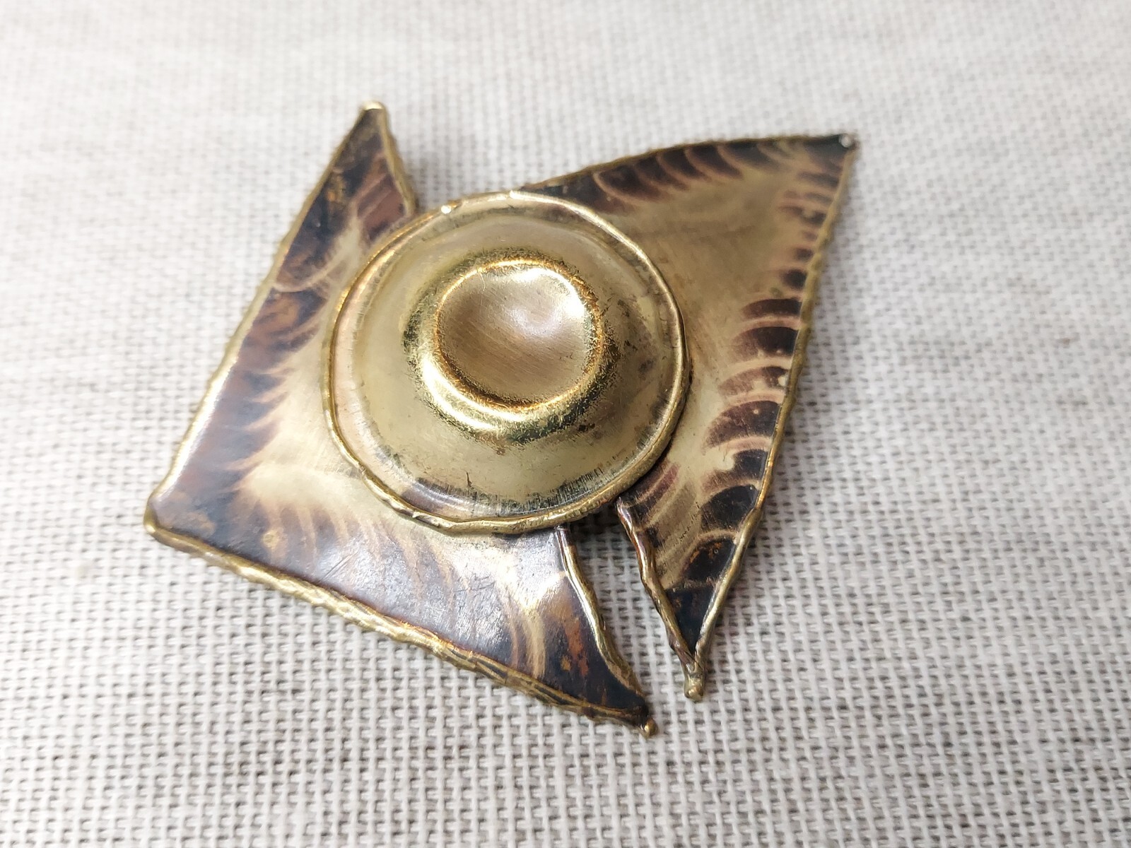 Vintage Artisian Brass A-Symetrical Brooch. - $58.22