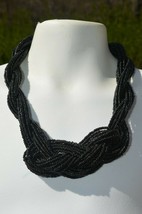 Vintage Black Glass seed beads Multi Layered Front Twist Knot Necklace &#39;&#39;NICE&#39;&#39; - £13.11 GBP