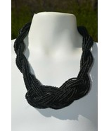 Vintage Black Glass seed beads Multi Layered Front Twist Knot Necklace &#39;... - £13.39 GBP