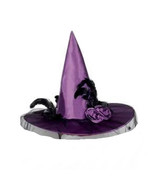 Witch Costume Hat Fabric with Veil Roses and Feathers Purple Adult One Size - $36.40 CAD