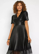 Bon Prix Black Faux Leather Pleated Dress Uk 18 Plus Size (FM39-16) - £66.74 GBP
