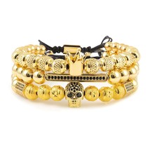 3pcs/set Luxury Men Bracelet King Crown Pattern Beads CZ Skeleton  Ball Charms M - £29.90 GBP
