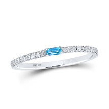 10kt White Gold Womens Baguette Blue Topaz Diamond Band Ring 1/5 Cttw - £206.54 GBP