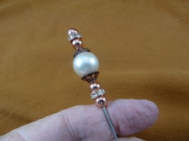 U-6) 14mm white faux pearl rhinestone copper beaded hatpin Pin hat pins ... - £8.97 GBP