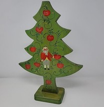 Christmas Gnome Table Top Green Tree Wooden Hand Painted Candle Holder 16&quot; VTG - £8.31 GBP