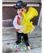 VTG CZECH ZELEZNY BROD SCHOOL ART GLASS MUSICIAN FIGURE MAN w TUBA BOHEMIAN - $148.45