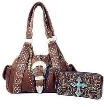 Western Rhinestone Concealed Carry Buckle Handbag Purse with Matching Wa... - £29.88 GBP