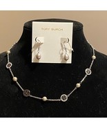 Tory Burch necklace and matching earring set. Silver tone with encrusted... - £80.48 GBP