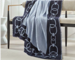 Sferra Eterna Navy Blue Throw Blanket Fringed Double Faced Chain Merino ... - $3,166.36 MXN