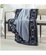 Sferra Eterna Navy Blue Throw Blanket Fringed Double Faced Chain Merino ... - $231.70 CAD