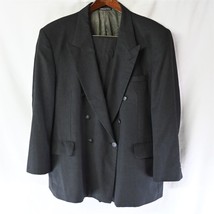 Vtg 90s Stafford 48R | 42x28 Charcoal Gray Double Breasted Peak Lapel Pant Suit - £59.94 GBP