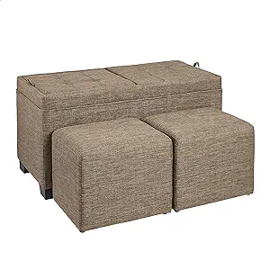 Sunshine 3-Piece Storage Ottoman Bench Set With Fabric Upholstery, Bark ... - $279.99