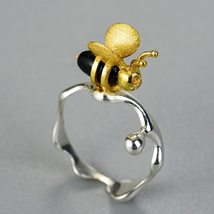 Lotus Fun Natural Gemstone 18K Gold Bee and Dripping Honey Rings Real 925 Sterli - £23.23 GBP