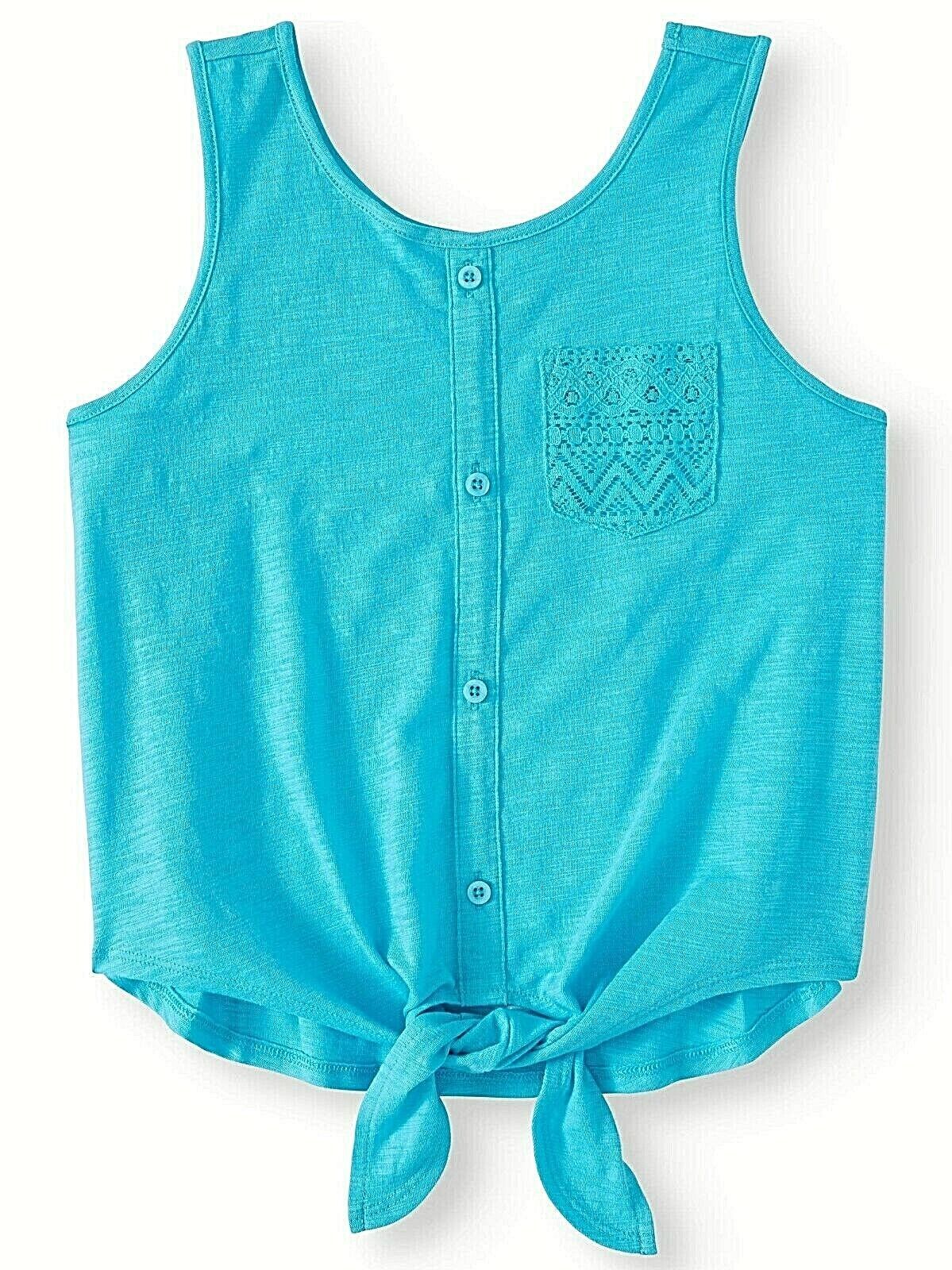 Primary image for Wonder Nation Girls Tie Front Tank Top Pocket Shirt XX-LARGE (18) Neptune Blue