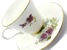 Crown Trent Fine Bone China Staffordshire Tea Cup &amp; Saucer Purple Flowers - £23.45 GBP