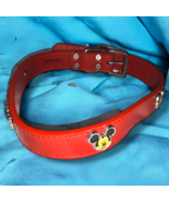 Mickey Mouse Disney Red Leather Dog Collar Chrome Buckle & Ring 16"-21" Neck