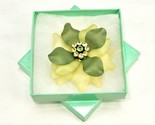 Lime Green &amp; Yellow Rhinestone Flower Brooch, Layered Acrylic Petals, JW... - $9.75