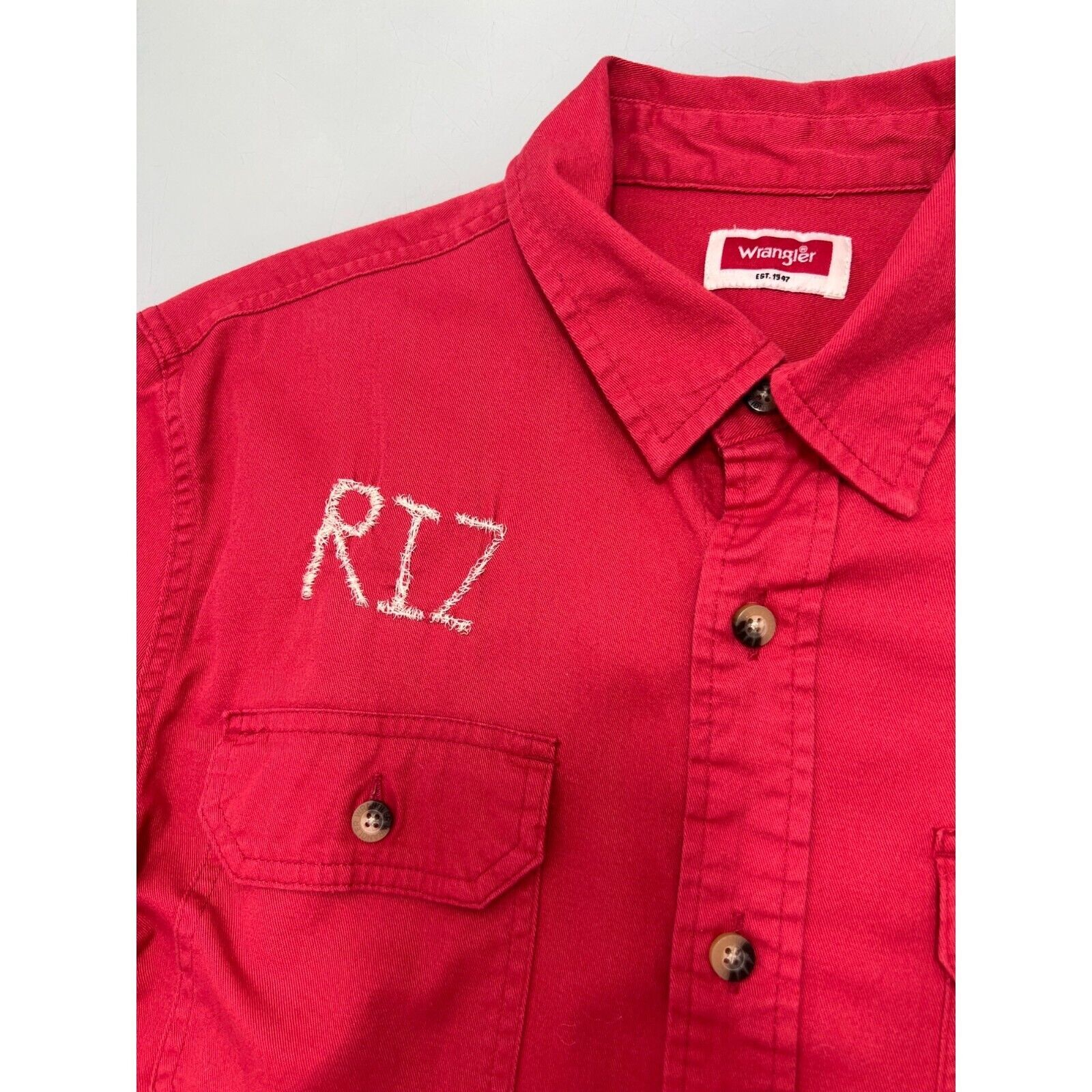 Primary image for Vintage Wrangler Men Shirt Riz Red Short Sleeve Button Up Stretch Medium M