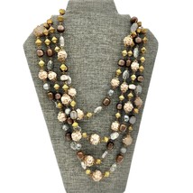 Vintage Goldtone Beaded 4 Strands Necklace Gray and Brown - £29.98 GBP