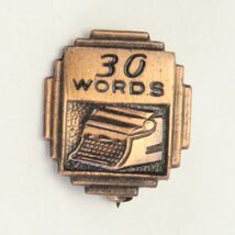 Gold Toned Metal 30 Words Typing Award Lapel Hat Pin Vintage .5" W x .7" H - $6.85