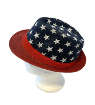Patriotic Fedora Adult Red White &amp; Blue with stars Straw Hat Red Band On... - $16.71