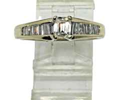 14k White Gold Emerald and Baguette Cut Natural Diamond Ring Size 9 .85 CTW - £807.76 GBP