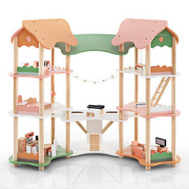 3-Tier Wooden Dollhouse for Kids Aged 3-8 Years Old with 32 Pieces of Ac... - $137.80