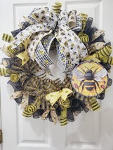 Handmade with Deco Mesh Bumble Bee Farmhouse Wreath  28 inches - £43.79 GBP