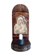 Virgin Mary of Jerusalem Electric Wall Plaque Greek Orthodox Handmade Ic... - $54.82