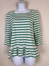 Talbots Womens Size S Green Stripe Ruffle Shirt Long Sleeve Square Neck - $7.38