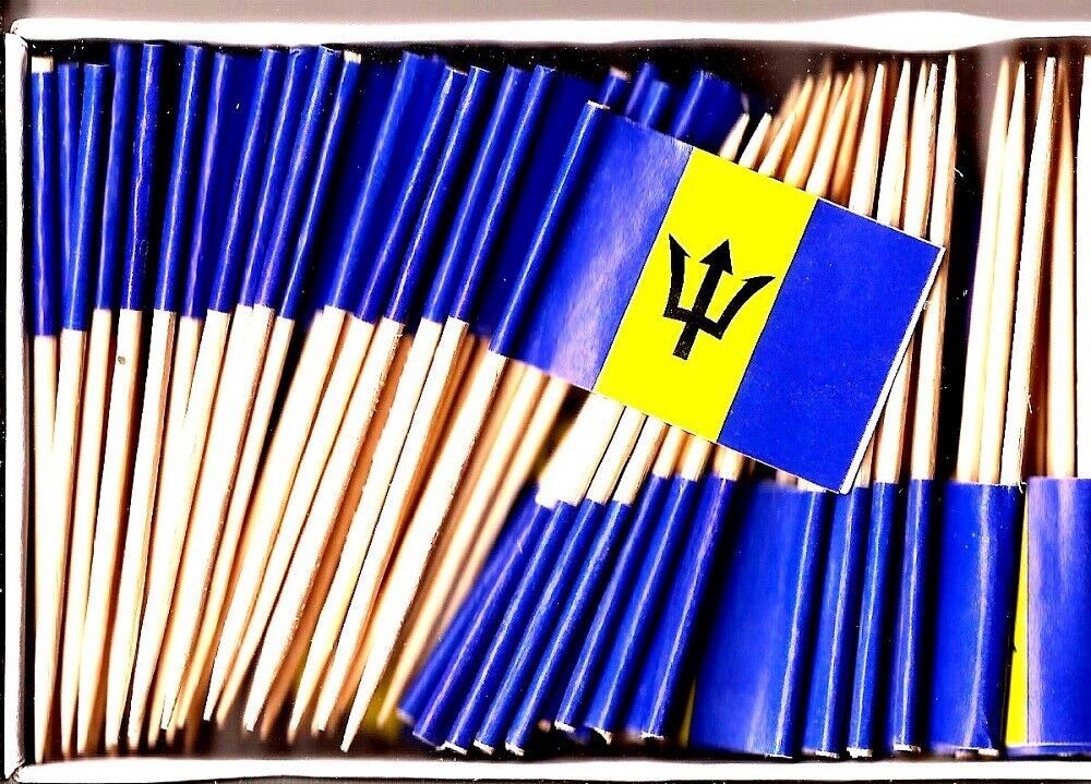 Box of 100 Barbados Toothpick Flags, 100 Small Mini Barbados Flag Cupcak... - $7.90
