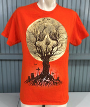 Orange Halloween Spooky Full Moon Skull Tree Medium T-Shirt  - £10.87 GBP