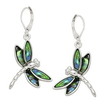 Abalone Dragonfly Earrings Silver Tone NWT - $14.84