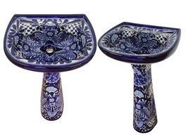 Mexican Talavera Pedestal Sink Handcrafted Ceramic -  Brisa Azul - - $16,842.45 MXN