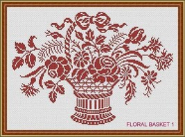 Monochrome Vintage Floral Basket 1 Monochrome Cross Stitch Pattern PDF - $4.00