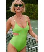 Aerie Shine Rib Voop Cheeky One Piece Swimsuit X-SMALL Harlequin Green C... - €37,15 EUR