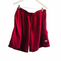 Vtg. Y2K Nike Fleece Cargo Sweat Shorts Maroon Red W33&quot; w/Elastic Drawstring - £26.45 GBP