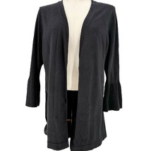 Charter Club Sweater Womens Medium Black Open Front Scalloped Edges 3/4 ... - £11.65 GBP