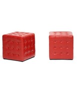 2 Modern White or Red Faux Leather Tufted Cube Ottomans Foot Stools Desi... - $152.60 CAD
