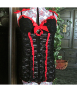 LEG AVENUE intimate black lace w/red ribbon sequins lace trim 2 garters mask (A - $14.85